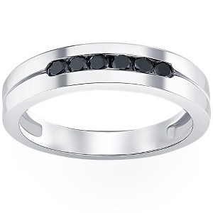 Pompeii3 Mens 14K White Gold Black 1/4ct Diamond Wedding Ring - 1 of 4