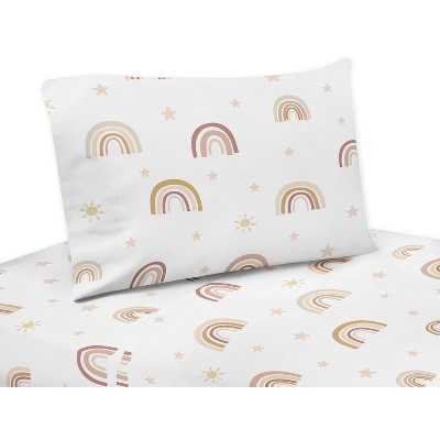 Sweet Jojo Designs Queen Sheet Set Boho Rainbow Pink Tan and Yellow 4pc