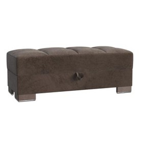 HomeRoots 50" Brown Tufted Microfiber Storage Ottoman - 1 of 4