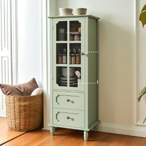 Mshliw Minimalist Buffet Cabinet with Glass Doors and 2 Drawers, Modern MDF Sideboard Storage Cupboard for Dining Room, Living Room, Hallway - 1 of 4