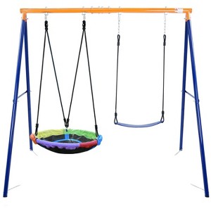 Etokfoks Swing Set 1 Set 32 inch Saucer Swing Seat 1 Belt Swing Seat Heavy Duty Metal A Frame Stand Supports 440 lbs for Backyard - 1 of 4