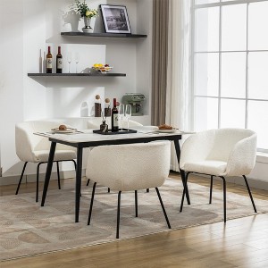 LOVMOR Set of 2 Boucle Fabric 25.2"Dining Chairs With Black Metal Legs,White - 1 of 4