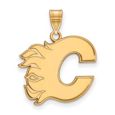 Black Bow Jewelry 10k Yellow Gold Calgary Flames NHL Large Pendant