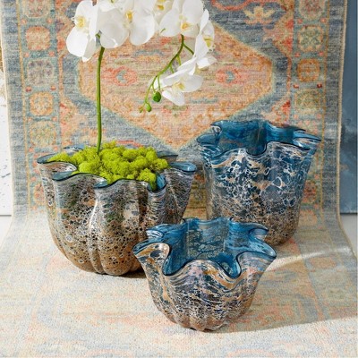 Meduse Blue and Beige Glass Teacup Vase