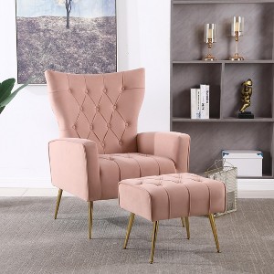 KTMBDW Modern Accent Chair with Ottoman, Boucle Armchair and Footstool, Lounge Reading Chair with Golden Metal Legs for Living Room Bedroom - 1 of 4