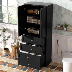 ORRD 72.2'' Tall Bathroom Cabinet with 3 Partitioned Drawers, Adjustable Shelf, Soft-Close Doors, MDF Body & Steel Handles, Freestanding Design - 1 of 4