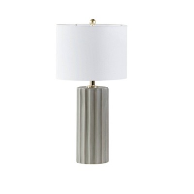 Gray Ribbed Ceramic Table Lamp with White Drum Shade