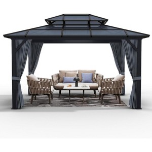 10' x 12' Hardtop Gazebo, Metal Gazebo Aluminum Frame Double Galvanized Steel Roof Curtains and Netting Included Pergolas for Patios Garden Parties - 1 of 4