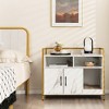 Tangkula Large Litter Box Enclosure Cat Wooden Storage Cabinet with 2 Doors Marble White - 3 of 4