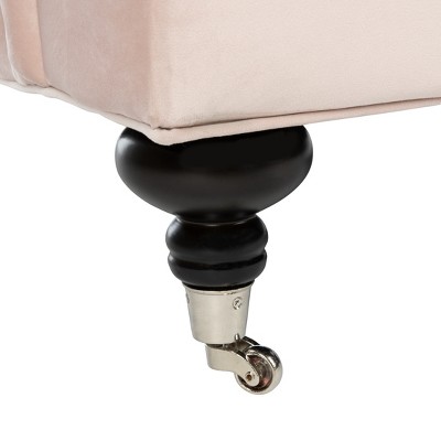 Blush Pink Velvet Contemporary Arm Chair with Espresso Birch Legs