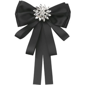 Elerevyo Women's Shirt Dress Rhinestone Ribbon Brooch Bow Tie 1 Pc - 1 of 4
