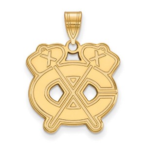 Black Bow Jewelry 14k Yellow Gold Plated Sterling Silver Chicago Blackhawks NHL Large Pendant - 1 of 3