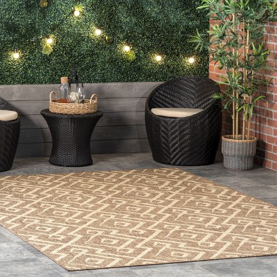 Beige Geometric Trellis Indoor/Outdoor Patio Area Rug 5' x 8'