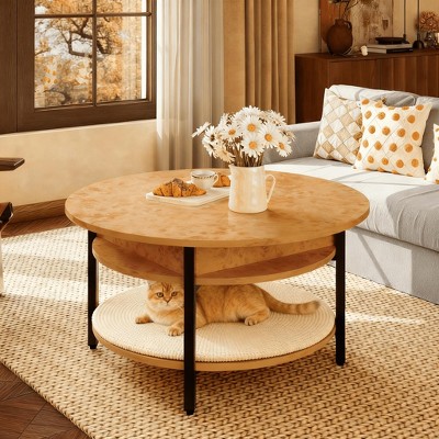 WOWLIVE 27"W Lift-Top Wood Coffee Table, Small Round Cocktail Table with Storage for Living Room, CT007