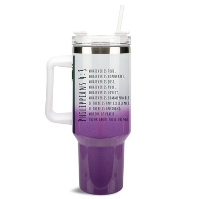 Elanze Designs Whatever Is True Honorable Just Pure 40 oz. Stainless Steel, Large Water Bottle Coffee Mug, Spill & Leak Resistant, Thermal Travel