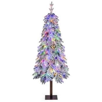 Forclover 5 ft Pre-Lit Artificial Hinged Christmas Tree Snow Flocked with 9  Modes Remote Control Lights, Xmas Tree with Metal Stand Indoor Outdoor  Decoration 