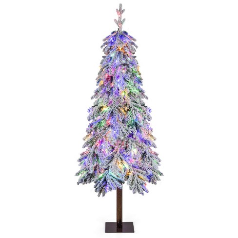 5FT Pre-Lit Hinged Christmas Tree Snow Flocked w/9 Modes Remote Control  Lights
