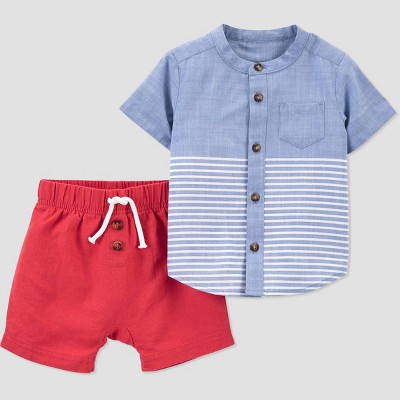 Image of Baby Boys' Chambray Top & Shorts Set - Just One You® made by carter's Red 12M
