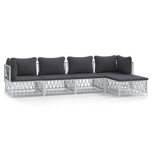 vidaXL Modern Patio Lounge Set 5 Piece, Durable Woven Fabric and Powder-Coated Steel, Comfortable Cushions, Modular Design, White - 1 of 4