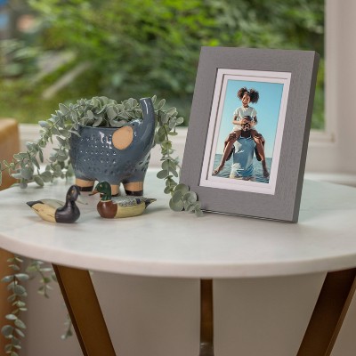 5x7 Gray Wood Frame with Double White Mat for Tabletop and Wall