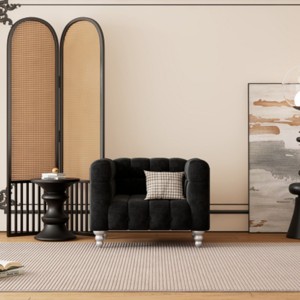 Modern Comfy Fabric Upholstered Sofa Chair,Wooden Legs Button Tufted Backrest Sofa,Padded Lounge Arm Chair for Living Room,Bedroom-Coolbibila - 1 of 4