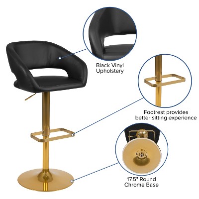 Erik 42'' Black Vinyl and Gold Modern Adjustable Barstool