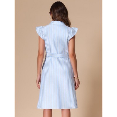 Женские платья INSPIRE CHIC Women's Collared Flutter Sleeve Button Down Shirt Dress Blue Large — фото 3