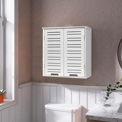 Evideco French Home Goods Wall Mounted Bathroom Medicine Cabinet – Two Louvered Doors – 20.5 x 21.7 x 8.7 in – MDF with Sturdy Interior Shelf
