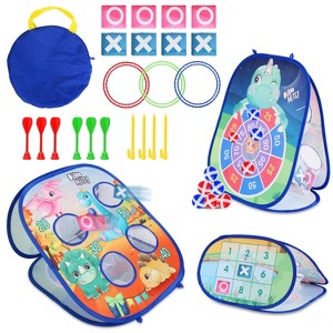 iMountek"5-in-1 Bean Bag Toss, Dart Board & Loop Toss Game Set for Kids, Toddlers & Outdoor Parties"BLUE - 1 of 4
