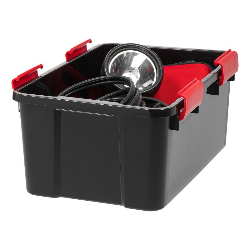 IRIS USA WeatherPro™ Bin Tote Organizing Container, Black/Red, 5 of 9