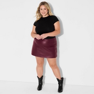 Women's High-Rise Faux Leather A-Line Skort - Wild Fable™ Burgundy XXL - 1 of 3