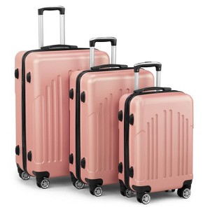 Karl Home Luggage Set of 3, ABS PC Hardside Suitcase Sets with TSA Lock 4 Spinner Wheels Pink - 1 of 4