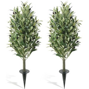 Artificial Olive Tree with Ground Thorns, 2-piece Set 3 Feet, UV-resistant Fake Shrub, Flood Plant, Black Imitation Olive Tree, Garden Fake Plant - 1 of 4