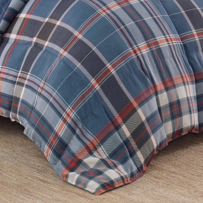 Navy Plaid Microfiber Down Alternative Full Bedspread Set