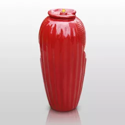 31.89" Glazed Vase Outdoor Floor Fountain with LED Light - Red - Teamson Home