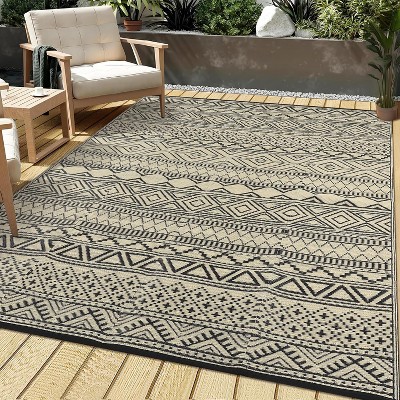 Camping Rug for Balcony Washable Easy-Clean Non-Slip Carpet Modern Boho Plastic Carpet Stain-Resistant RV Area Rug for Patio Picnic Beach