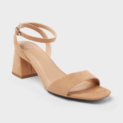 Women's Shannon Ankle Strap Block Heels with Memory Foam Insole - A New Day™ Beige