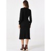 Allegra K Women's Ribbed Crew Neck Pleated Lantern Sleeve Midi Knit A-line Dress - 4 of 4