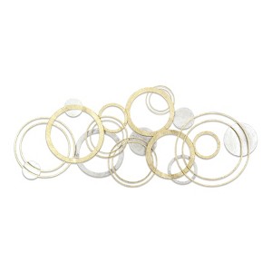 HomeRoots 18" X 44" Gold And Silver Geometric Metal Round Discs Hanging Dimensional Sculpture - 1 of 4