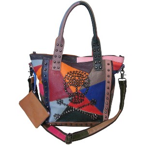 Amerileather Q Metal Crossbones – Patched Top Grain Lambskin Shoulder Bag with Edgy Styling and Sculpted Design - 1 of 4