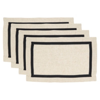 Cream and Black Grosgrain Accent Placemats, Set of 4, 14"x20"