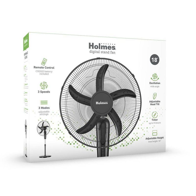 Holmes 18&#34; Digital Oscillating 3 Speed Stand Fan with Remote Control Black, 3 of 11