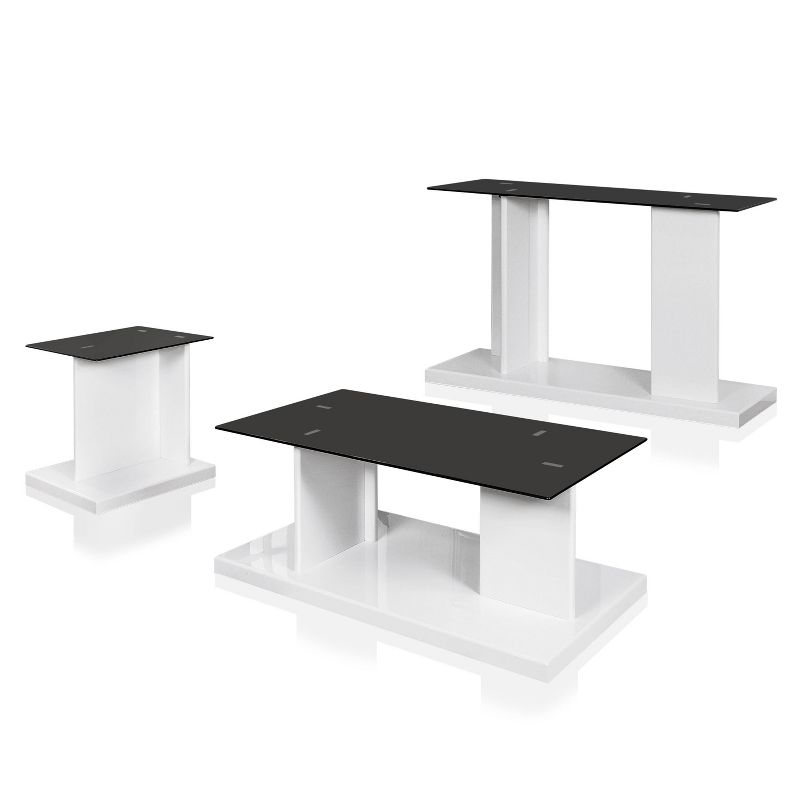 3pc Montreaux Coffee, Console, and End Table Set with Black Tempered Glass Top - miBasics, 4 of 8
