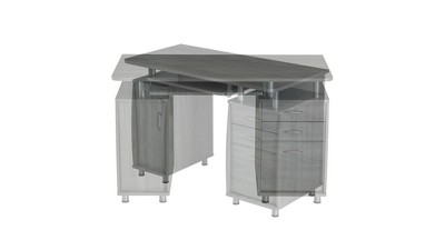 Gray Rectangular Workstation Desk with Storage and Keyboard Tray