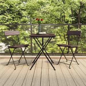 vidaXL 3 Piece Folding Bistro Set Brown Poly Rattan - 1 of 4