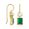 Ross-Simons 4.5-5mm Cultured Pearl and 3.90 ct. t.w. Emerald Drop Earrings in 18kt Gold Over Sterling - 3 of 4