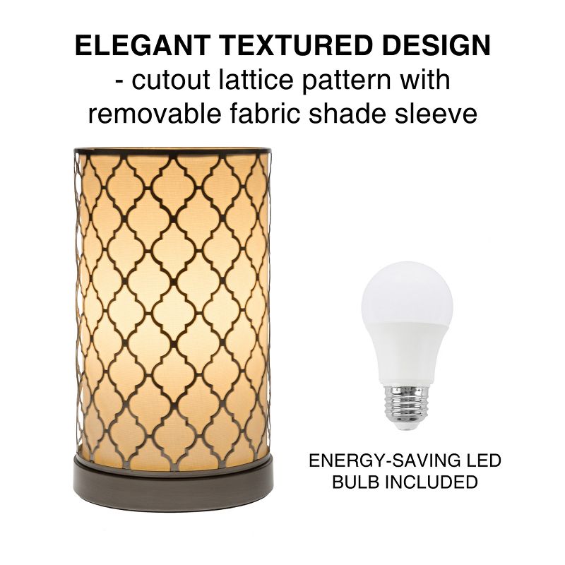 Hastings Home Uplight Table Lamp With Steel Quatrefoil Cutout Pattern, Fabric Overwrap, and LED Light Bulb, 4 of 8
