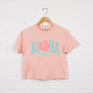 Simply Sage Market Women's Aloha State of Mind Flower Short Sleeve Relaxed Fit Cropped Tee - 1 of 3