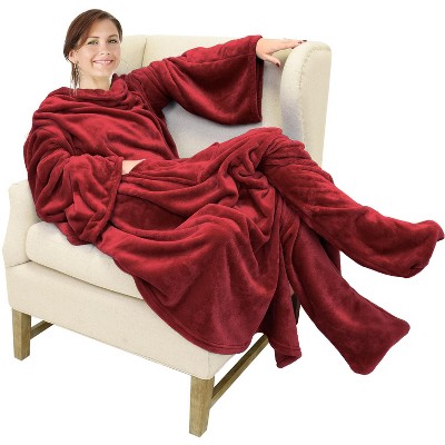 Catalonia Fleece Wearable Blanket with Sleeves and Foot Pockets, Micro Plush Wrap Sleeved Throw Blanket Robe, Super Fuzzy Cozy TV Blanket Throw, Gift