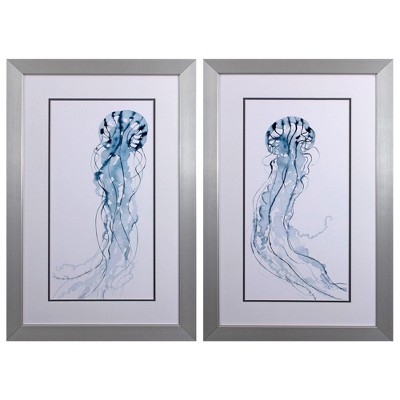 HomeRoots Set of Two Blue Jellyfish Framed Art